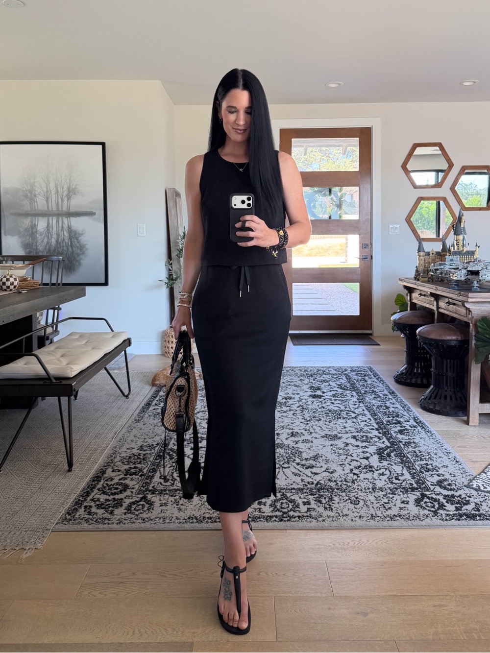 Lepunuo Women's High Waisted Black Maxi Skirt with Pockets